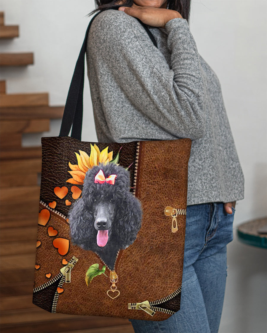 Black Poodle-Sunflower&amp;zipper Cloth Tote Bag