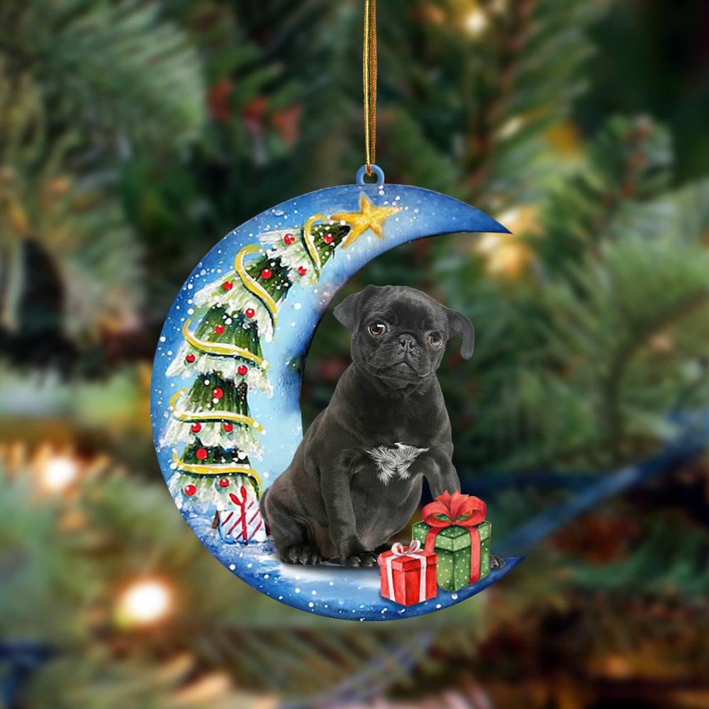 Black Pug Sit On The Blue Moon-Two Sided Ornament