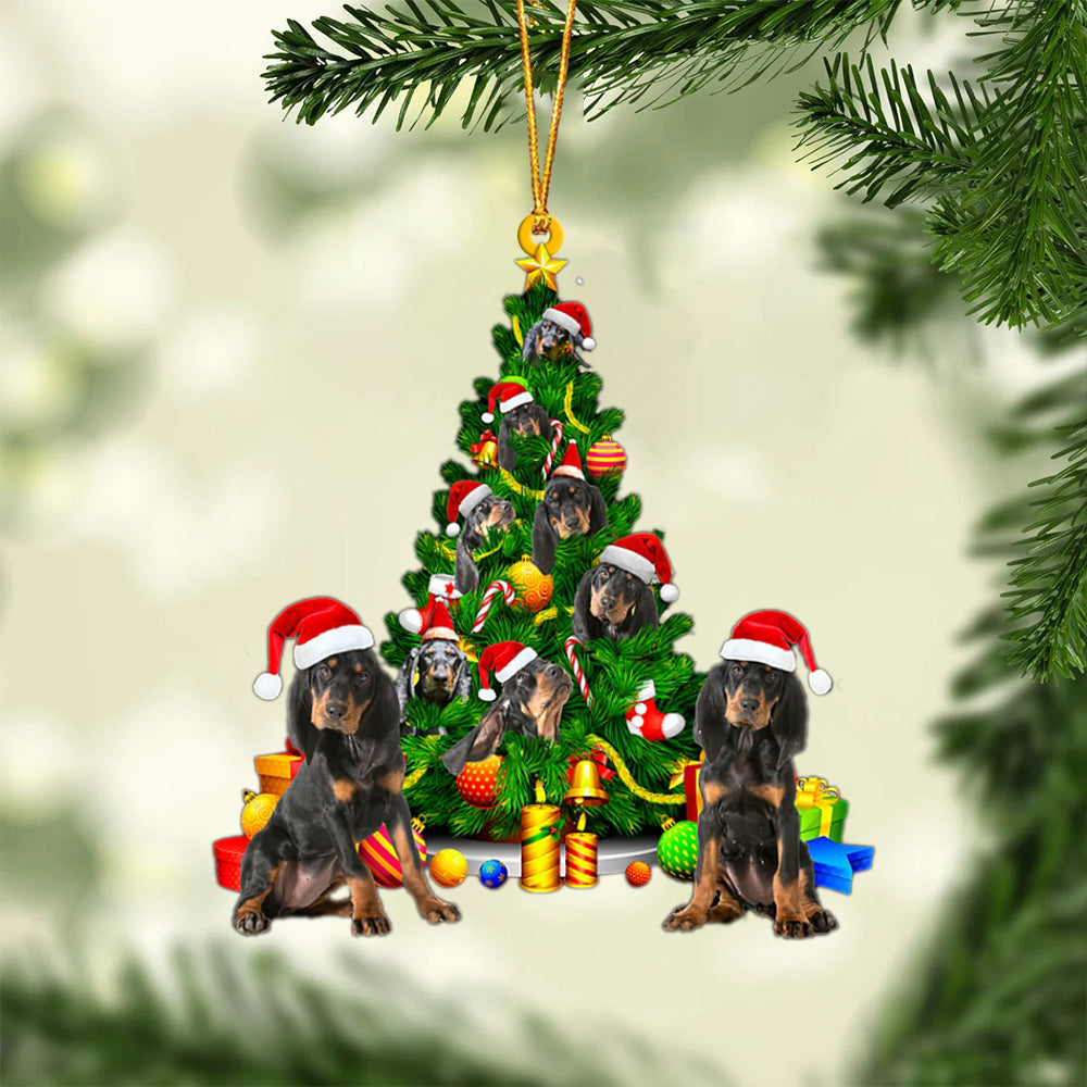 Black Tan Coonhound-Xmas Tree&amp;Dog-Two Sided Ornament