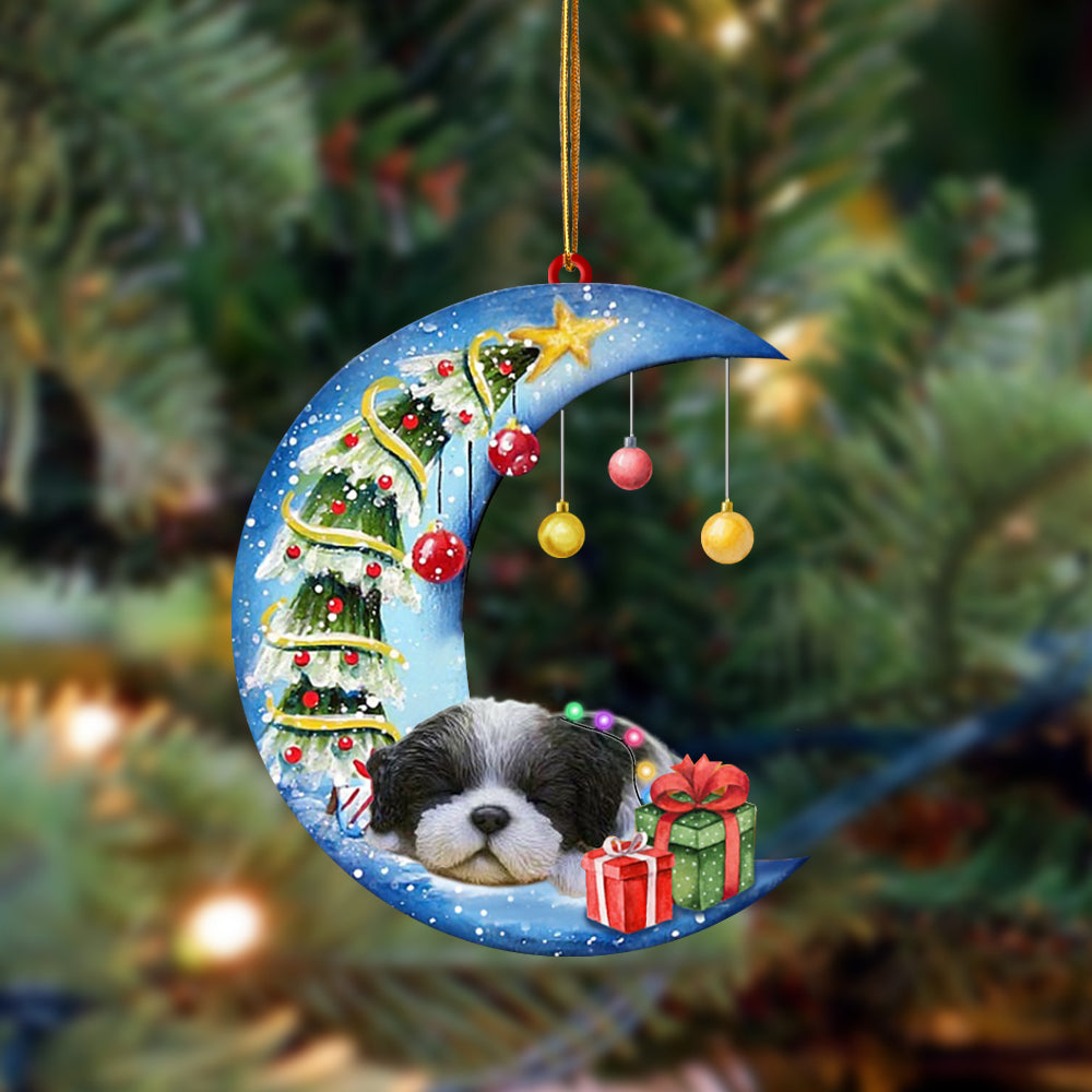 Black White Shih Tzu-Sleep On The Moon Christmas Two Sided Ornament