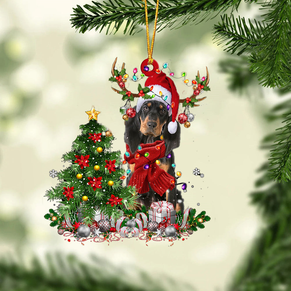 Black and Tan Coonhound-Reindeer Christmas-Two Sided Ornament