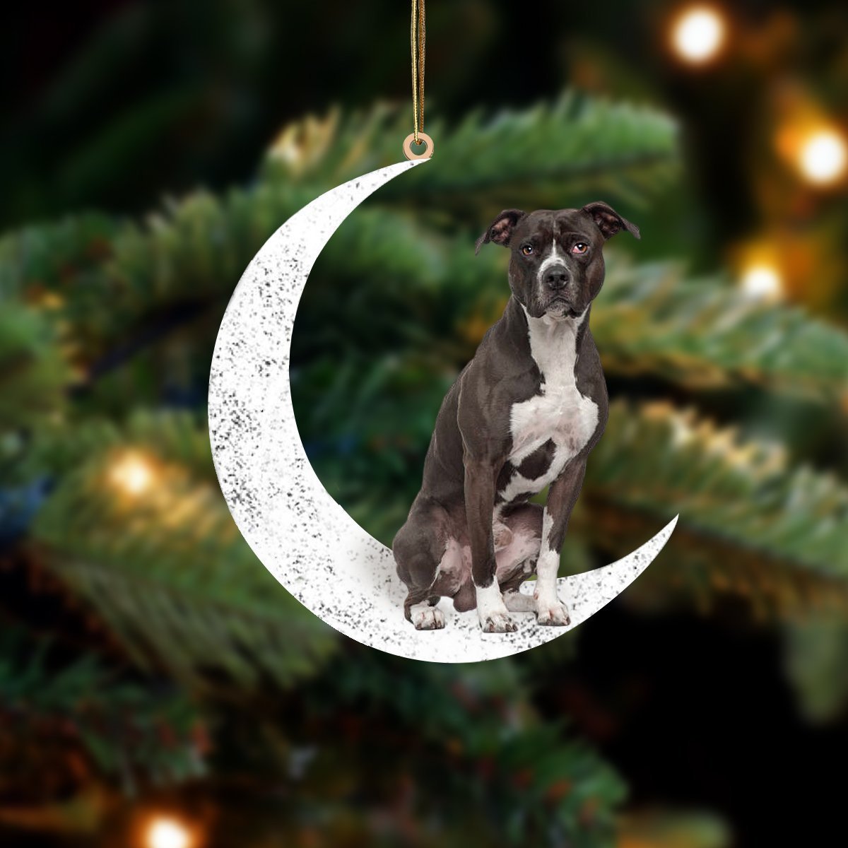 Black and White Pitbull-Sit On The Moon-Two Sided Ornament