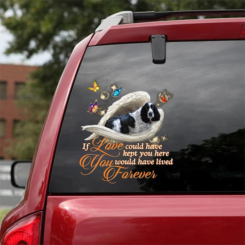 Black and white English springer Sleeping Angel Lived Forever Decal