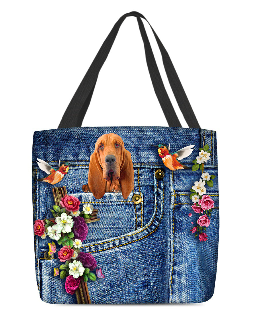 Bloodhound-Cardinal &amp; Cross Flower Cloth Tote Bag