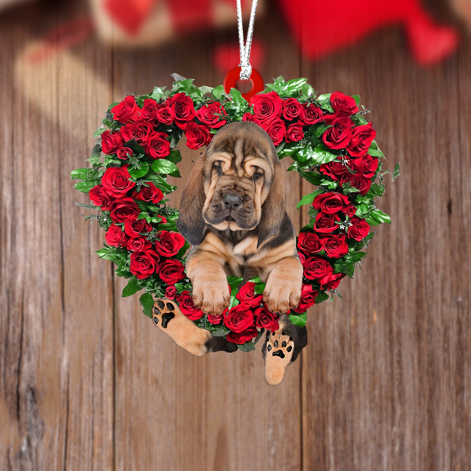 Bloodhound-Heart Wreath Two Sides Ornament
