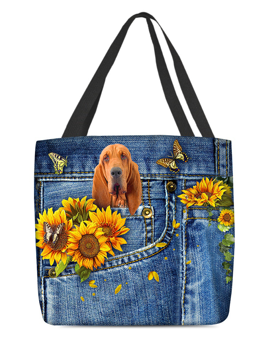 Bloodhound-Sunflowers &amp; Butterflies Cloth Tote Bag
