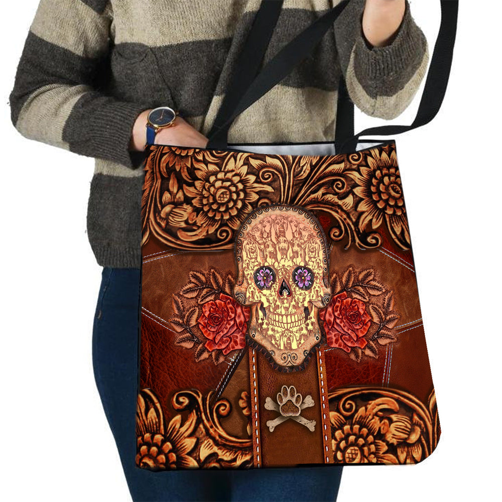 Bloodhound Skull Flower Cloth Tote Bag