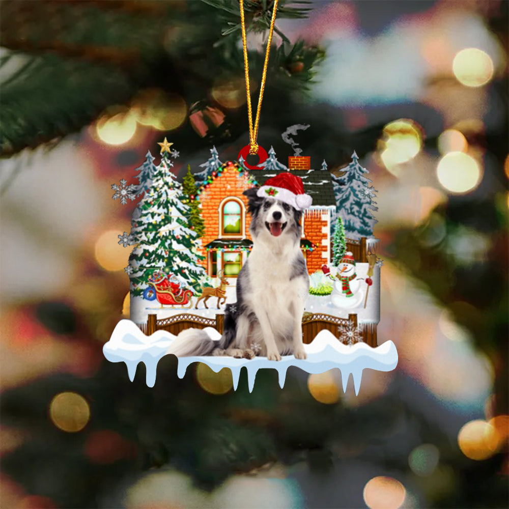 Blue Merle Collie-Xmas House-Two Sided Ornament