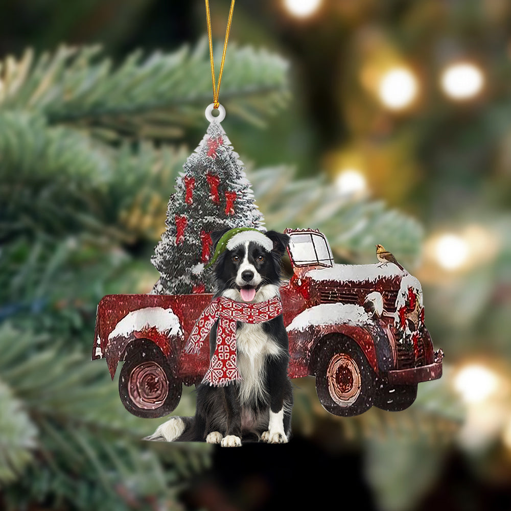 Border Collie-Christmas Truck Two Sided Ornament