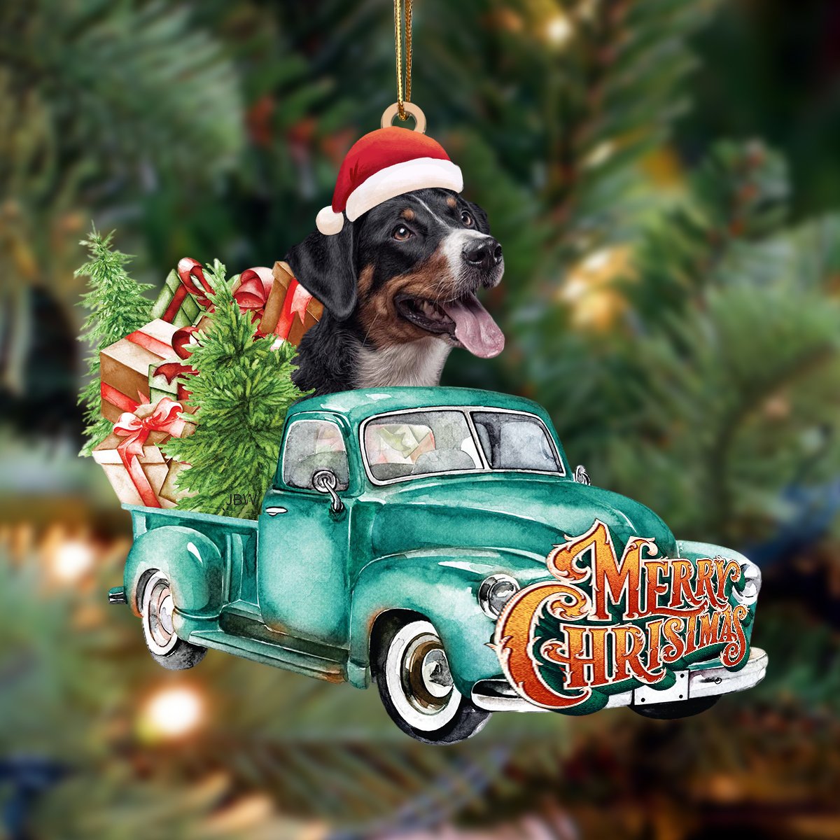 Border Collie-Green Truck Hanging Ornament