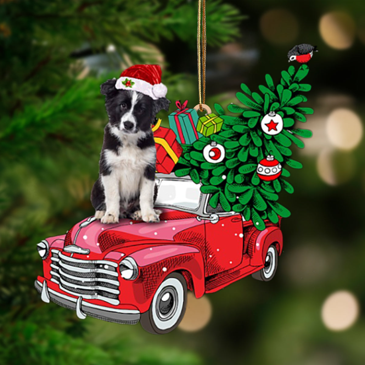 Border Collie-Pine Truck Hanging Ornament
