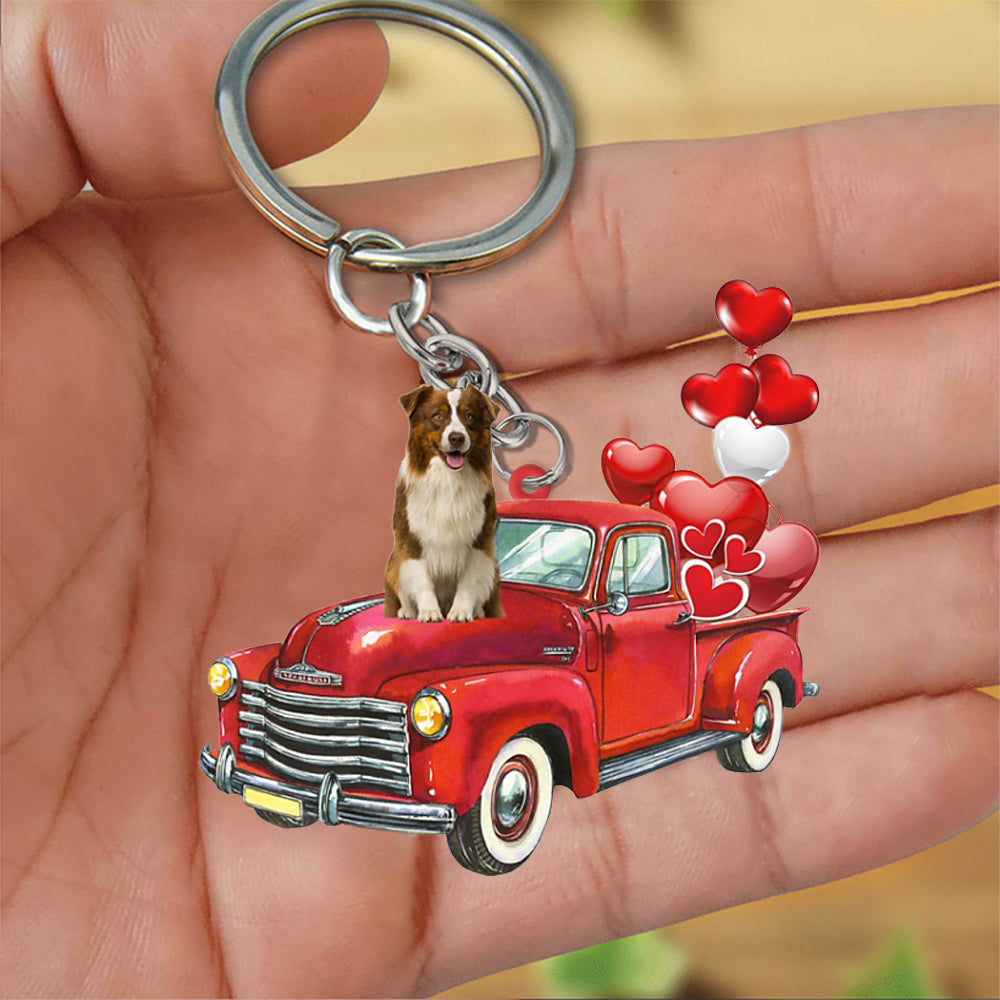 Border Collie-Red Sports Car flat Acrylic Keychain