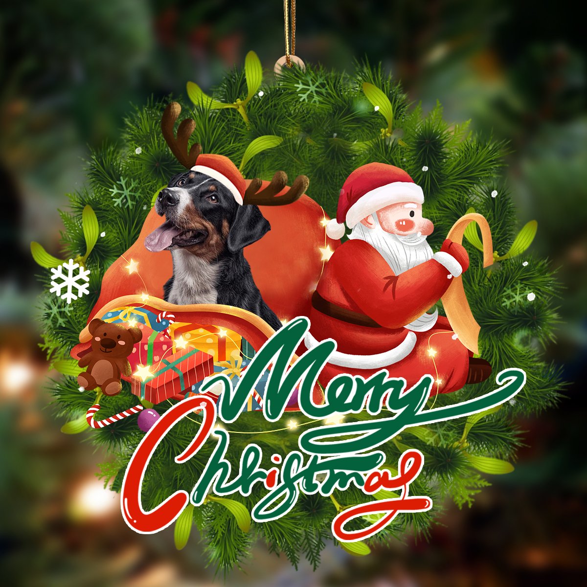 Border Collie-Santa &amp; dog Hanging Ornament