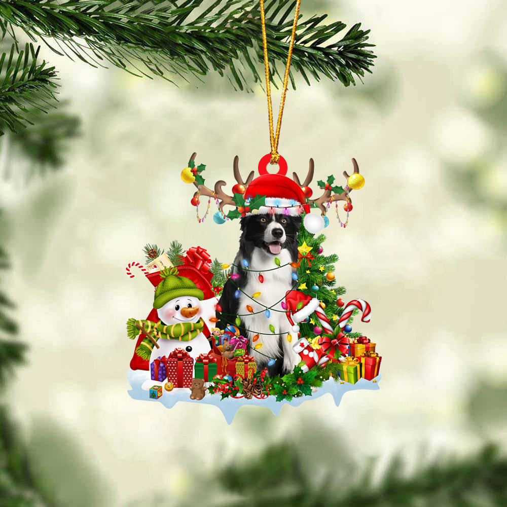 Border Collie 2-Elk & Snowman-Two Sided Ornament