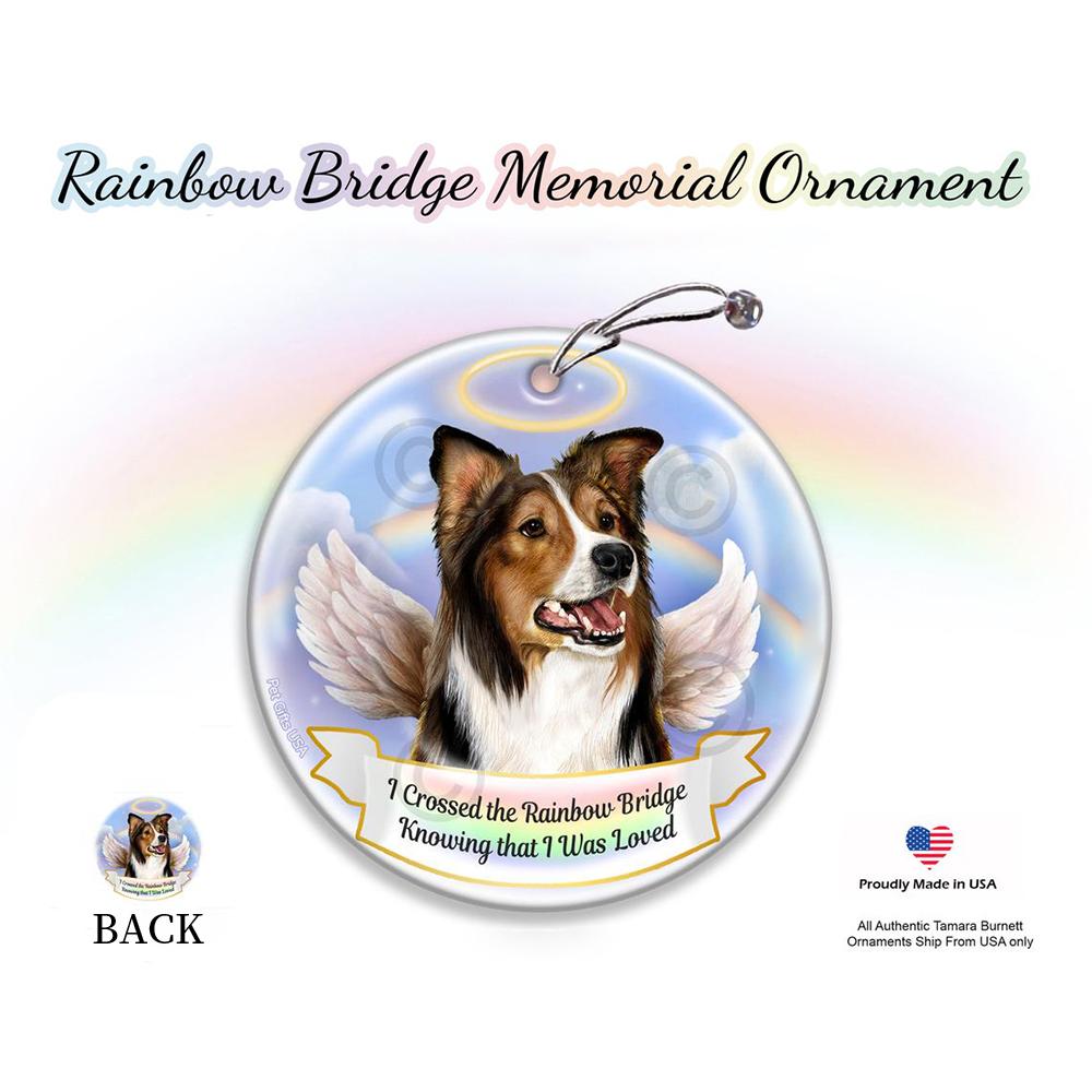 Rainbow Bridge Memorial-Border Collie Sable &amp; White Porcelain Hanging Ornament