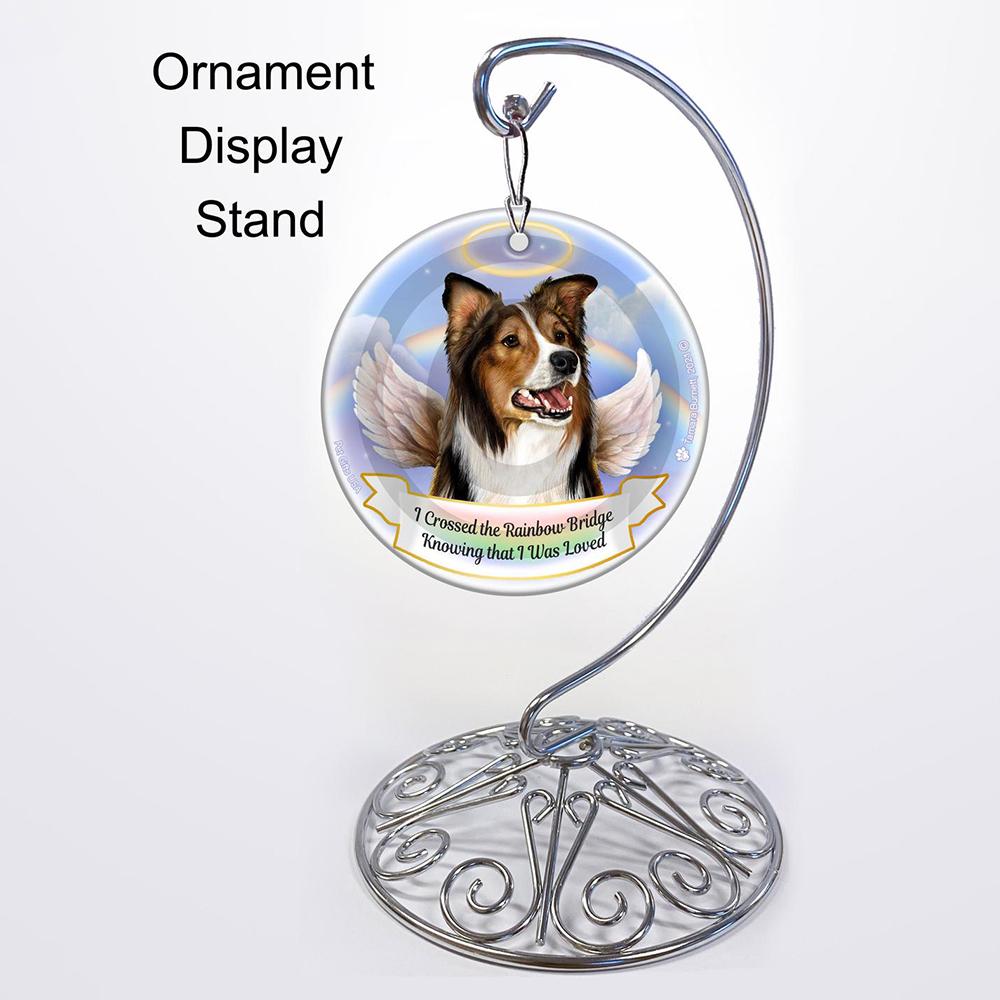Rainbow Bridge Memorial-Border Collie Sable & White Porcelain Hanging Ornament