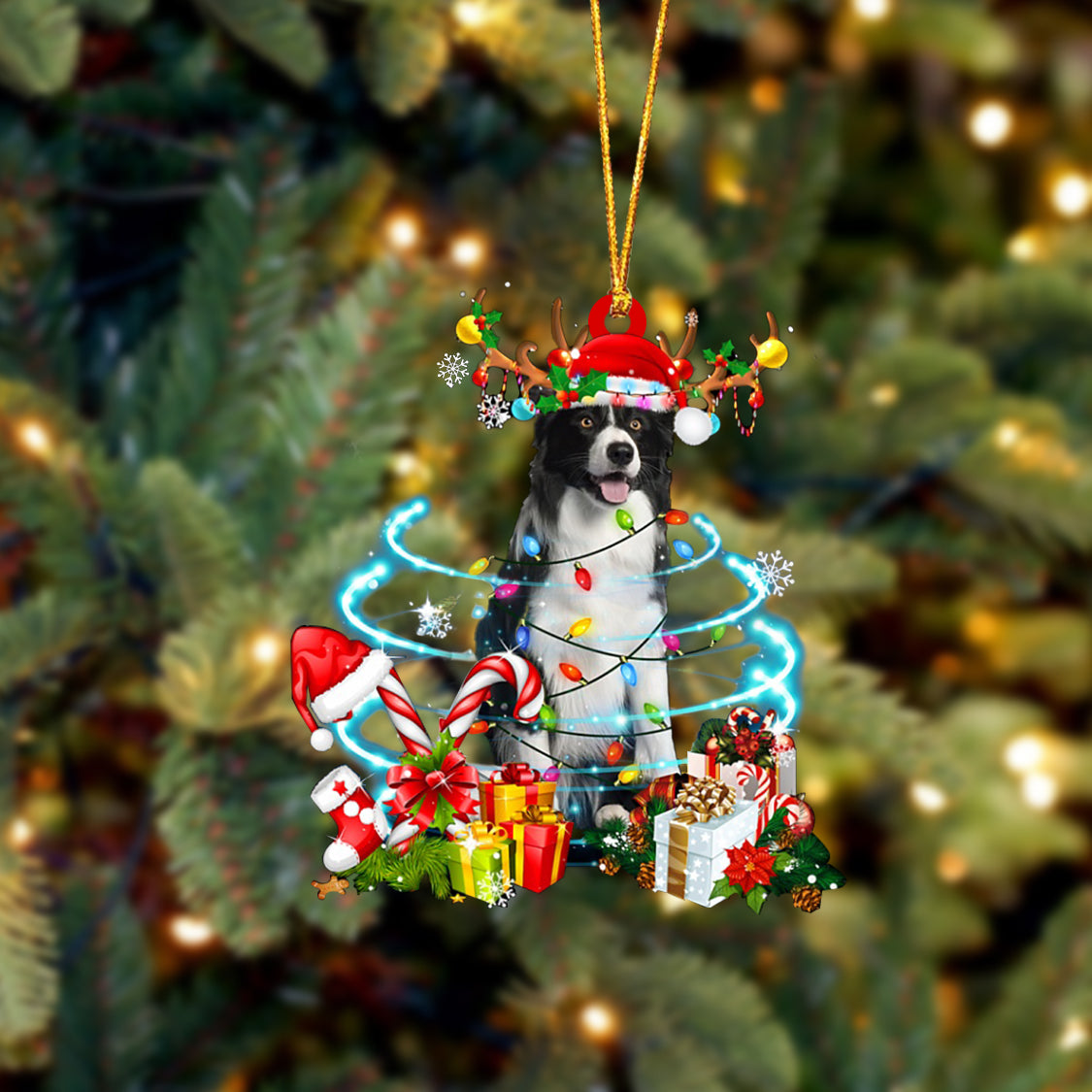 Border Collie (2)-Christmas Candy&amp;Gift-Two Sided Ornament