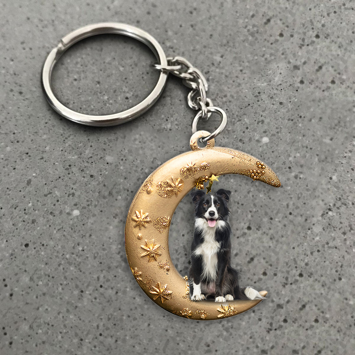 Border Collie (3)-Dog &amp; Moon Flat Acrylic Keychain