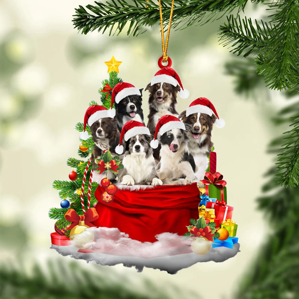 Border Collie-Christmas Bag&amp;Dogs-Two Sided Ornament