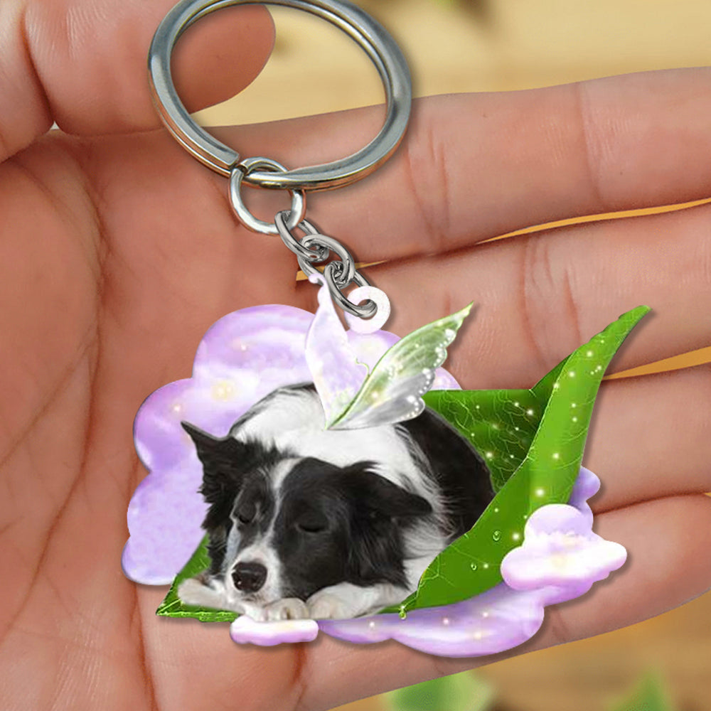 Border Collie-Sleep On Fallen Leaves Flat Acrylic Keychain