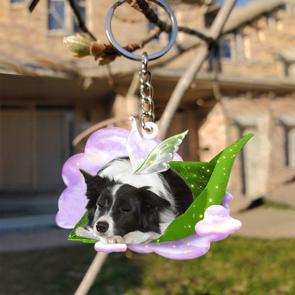 Border Collie-Sleep On Fallen Leaves Flat Acrylic Keychain
