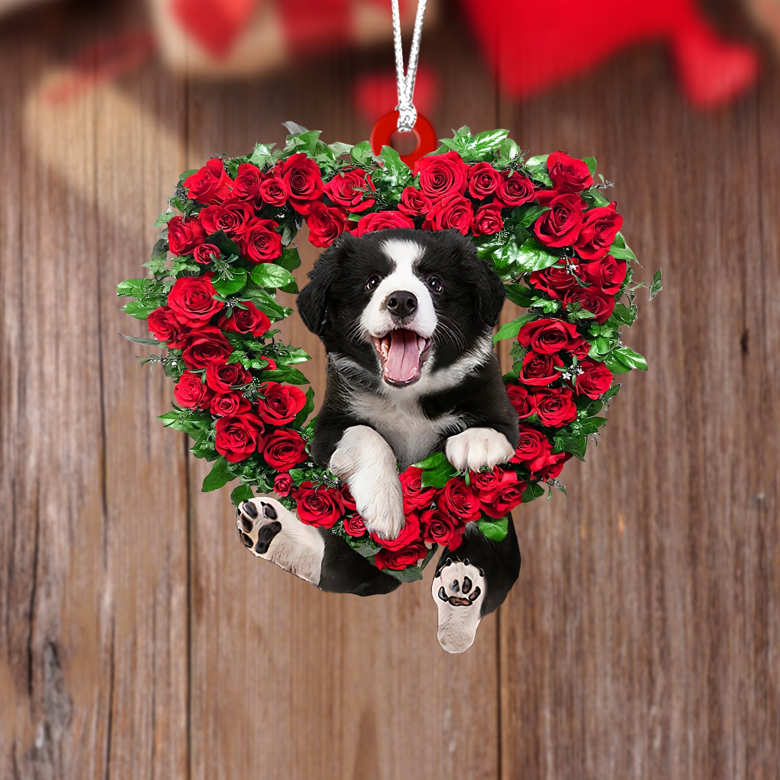 Border Collies-Heart Wreath Two Sides Ornament