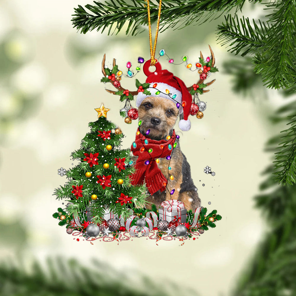 Border Terrier-Reindeer Christmas-Two Sided Ornament