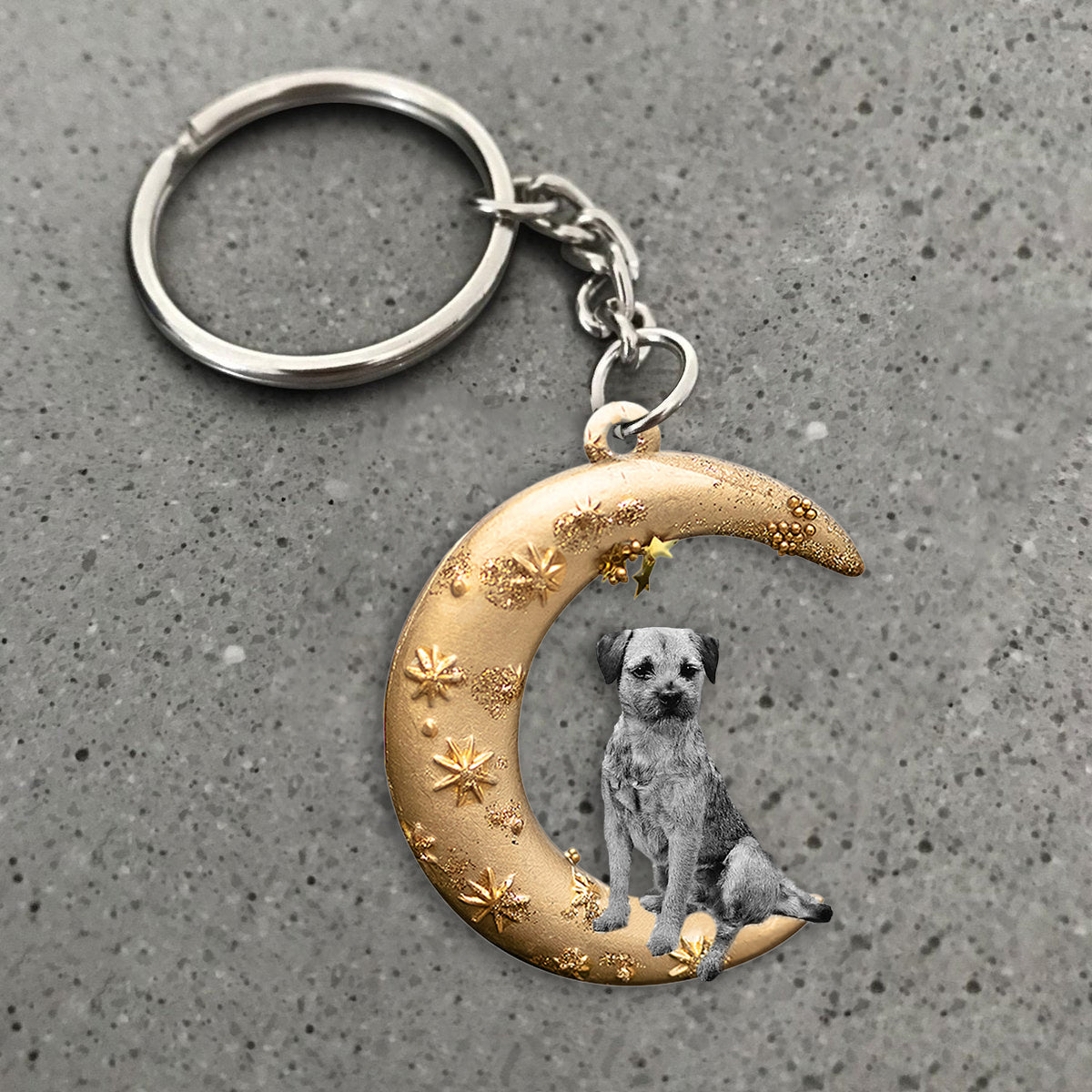 Border Terrier-Dog &amp; Moon Flat Acrylic Keychain