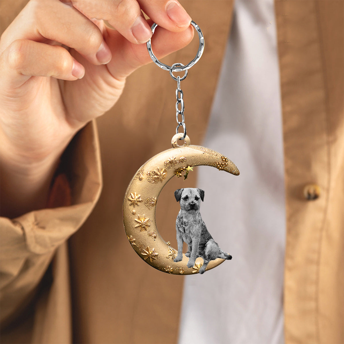 Border Terrier-Dog &amp; Moon Flat Acrylic Keychain