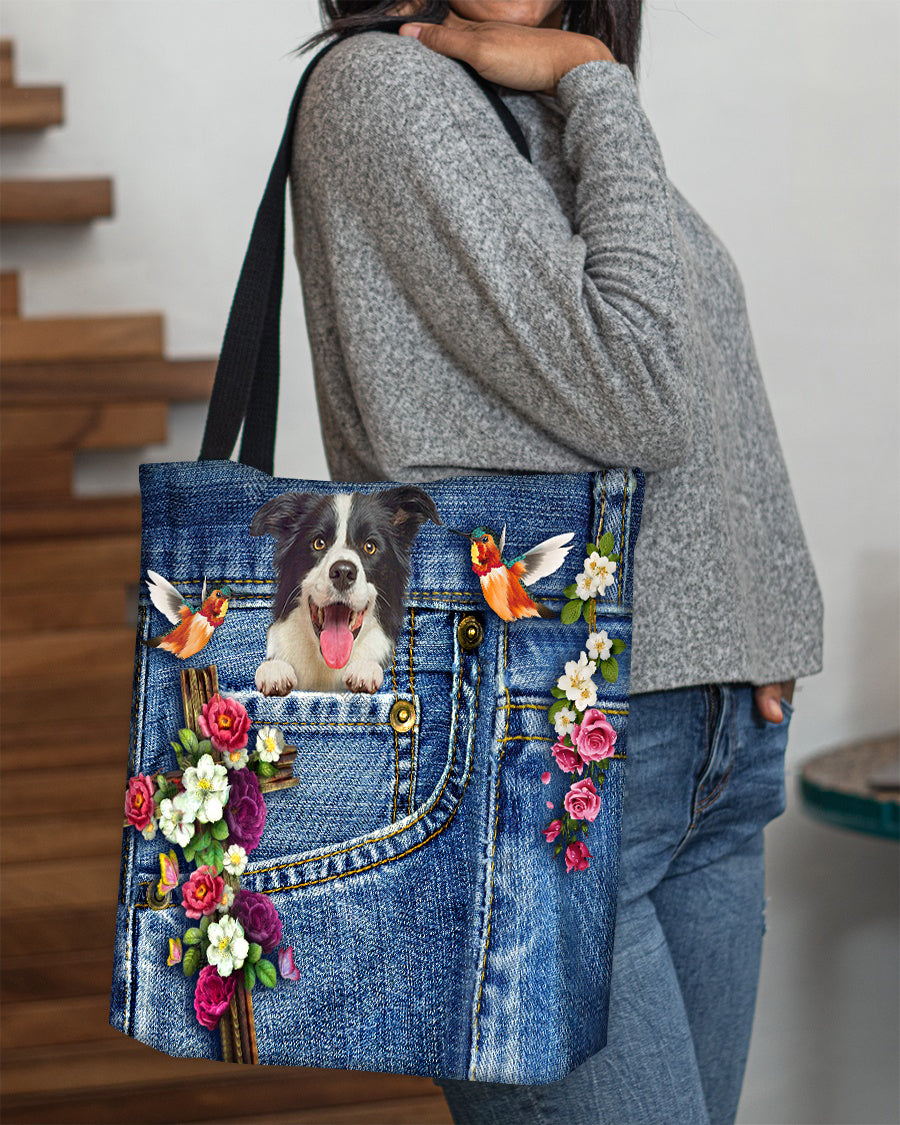 Border collie-Cardinal &amp; Cross Flower Cloth Tote Bag