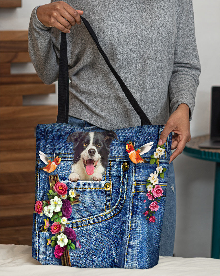 Border collie-Cardinal &amp; Cross Flower Cloth Tote Bag