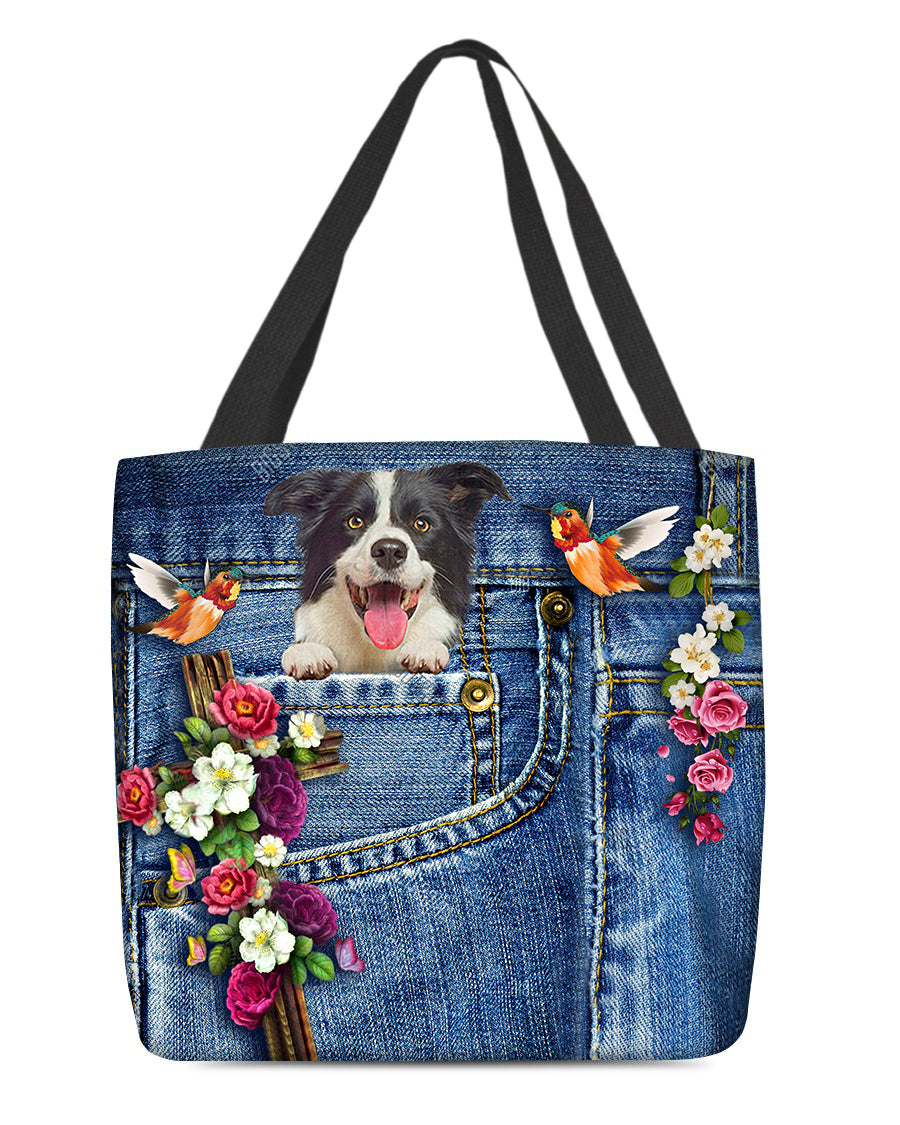 Border collie-Cardinal &amp; Cross Flower Cloth Tote Bag