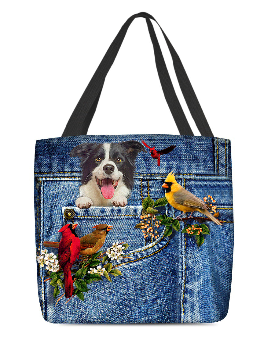 Border Collie-Cardinal &amp; Dog Cloth Tote Bag