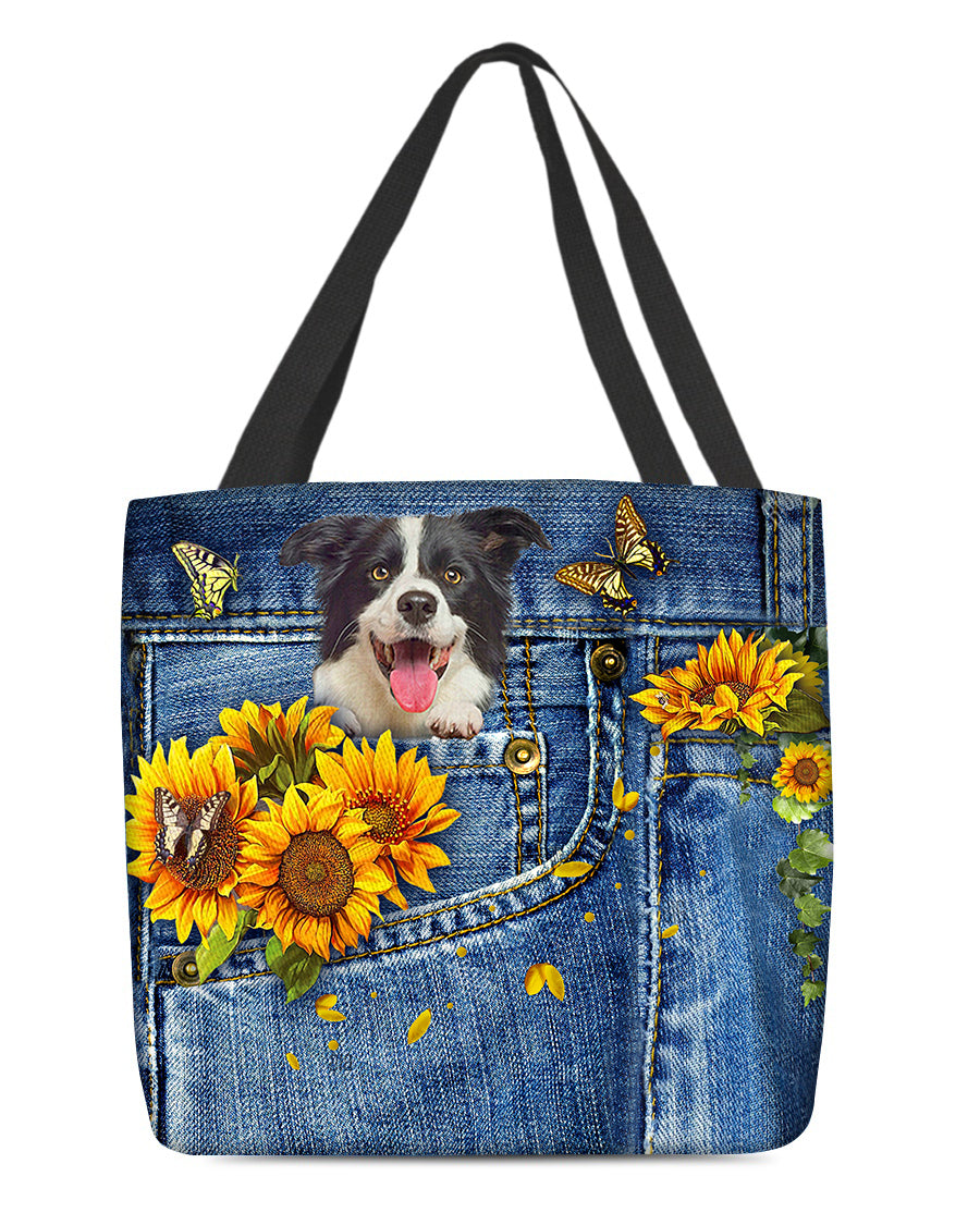 Border collie-Sunflowers &amp; Butterflies Cloth Tote Bag