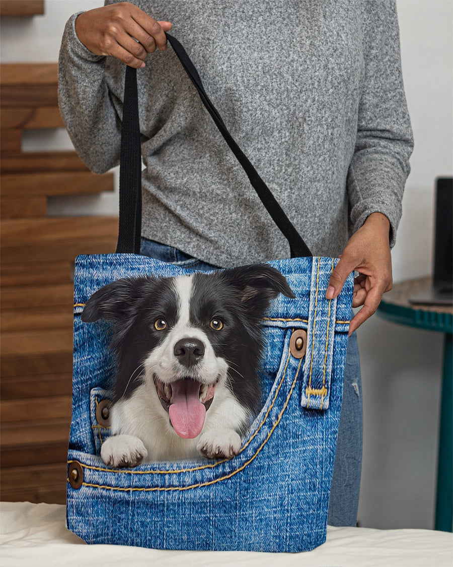 Border collie-in pocket-Cloth Tote Bag