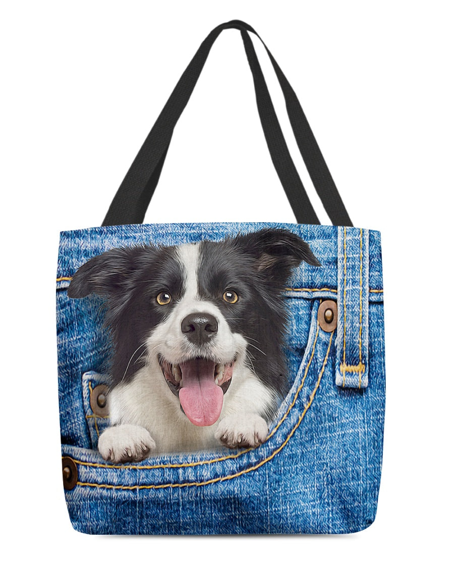 Border collie-in pocket-Cloth Tote Bag