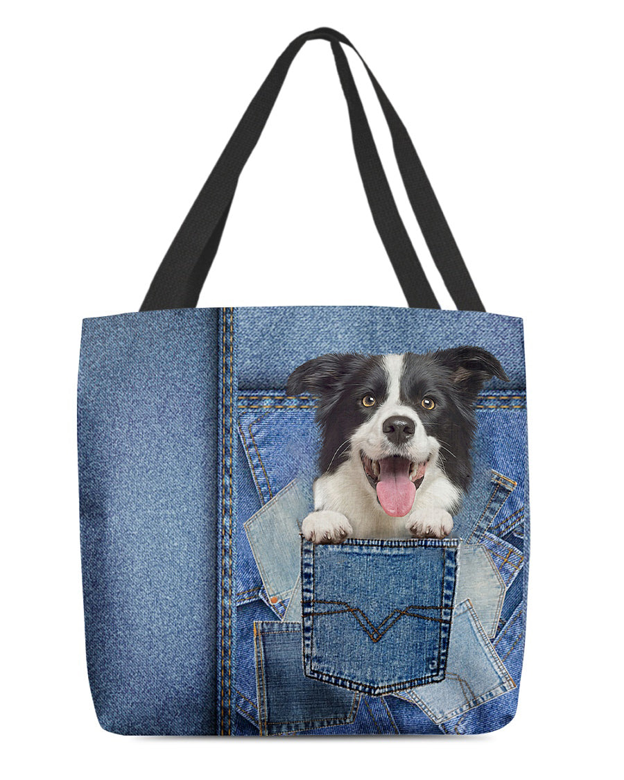 Border collie-in pocket2-Cloth Tote Bag