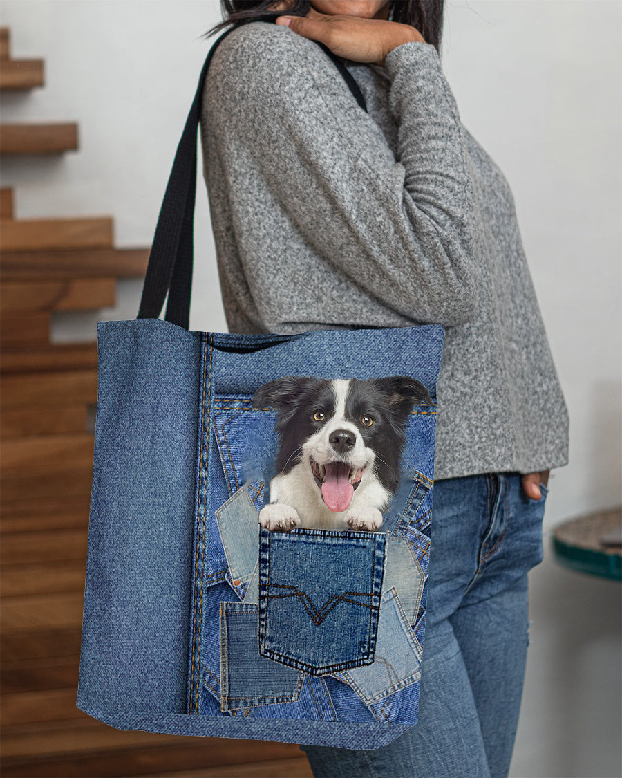 Border collie-in pocket2-Cloth Tote Bag