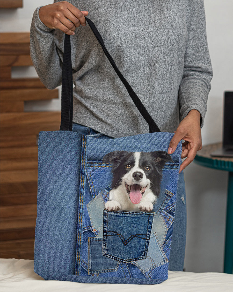 Border collie-in pocket2-Cloth Tote Bag