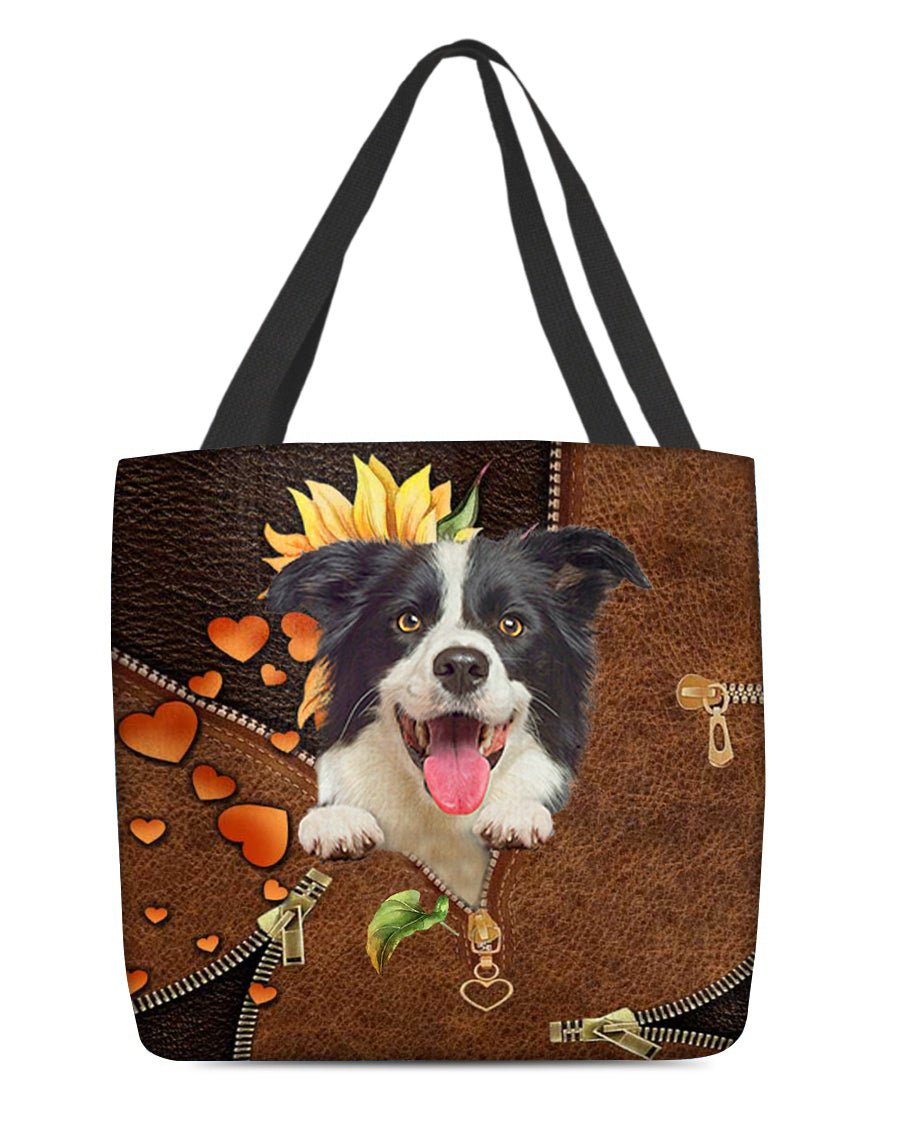 Border collie-Sunflower&amp;zipper Cloth Tote Bag