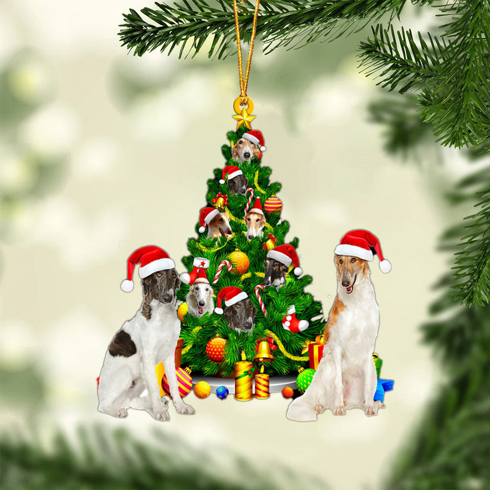 Borzoi-Xmas Tree&amp;Dog-Two Sided Ornament
