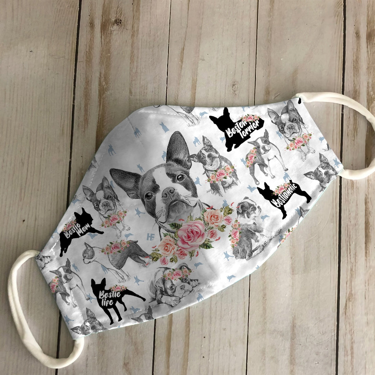 Boston Terrier Floral Vintage EZ07 2606 Face Mask