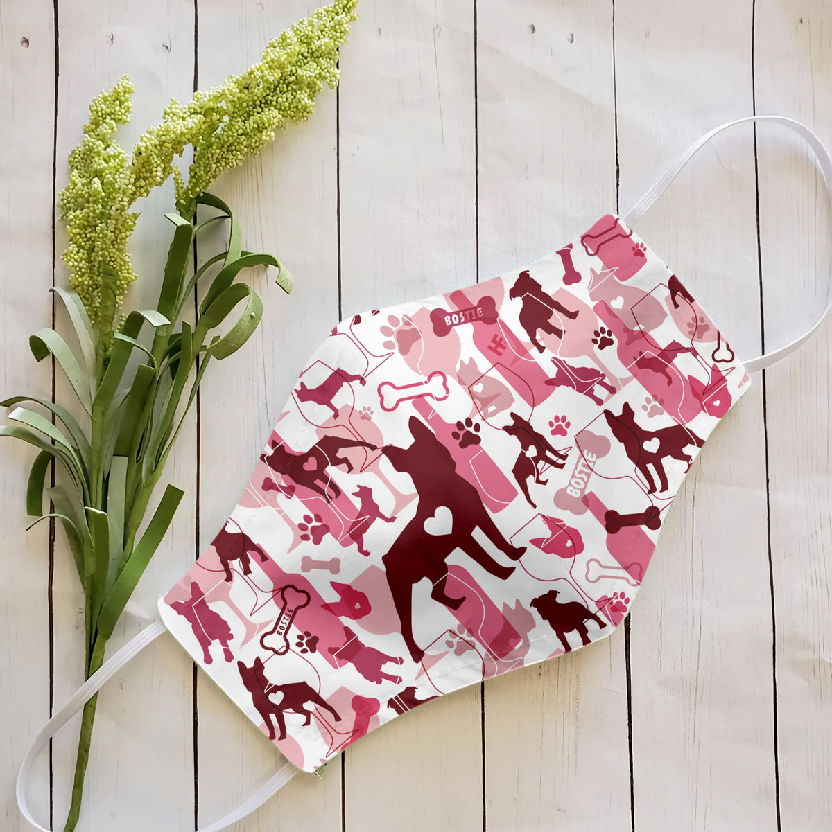 Boston Terrier &amp;amp; Wine Pattern EZ07 2707 Face Mask