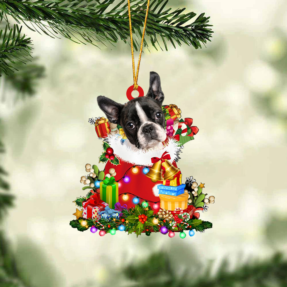 Boston Terrier-Christmas Bag Gift-Two Sided Ornament