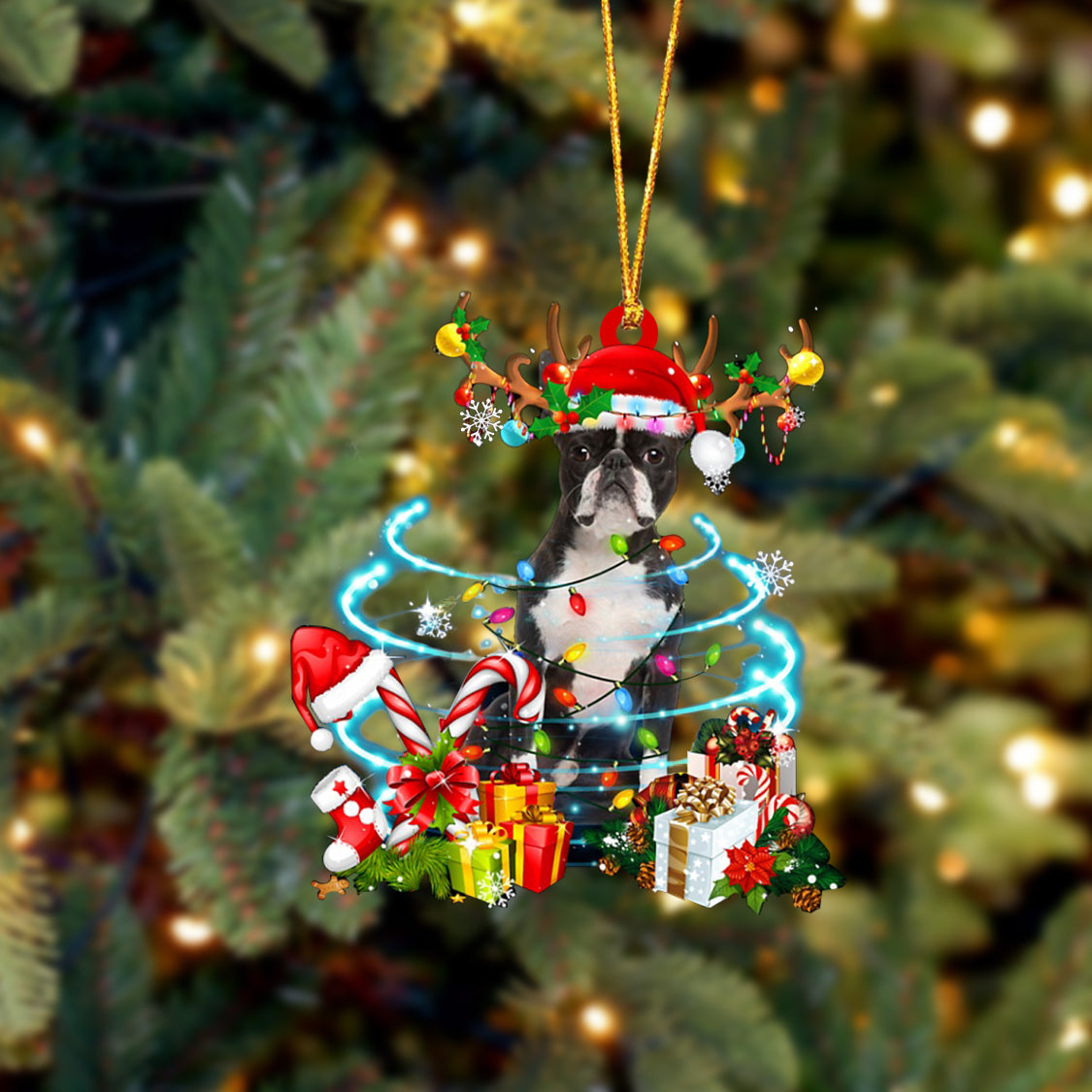 Boston Terrier-Christmas Candy&amp;Gift-Two Sided Ornament
