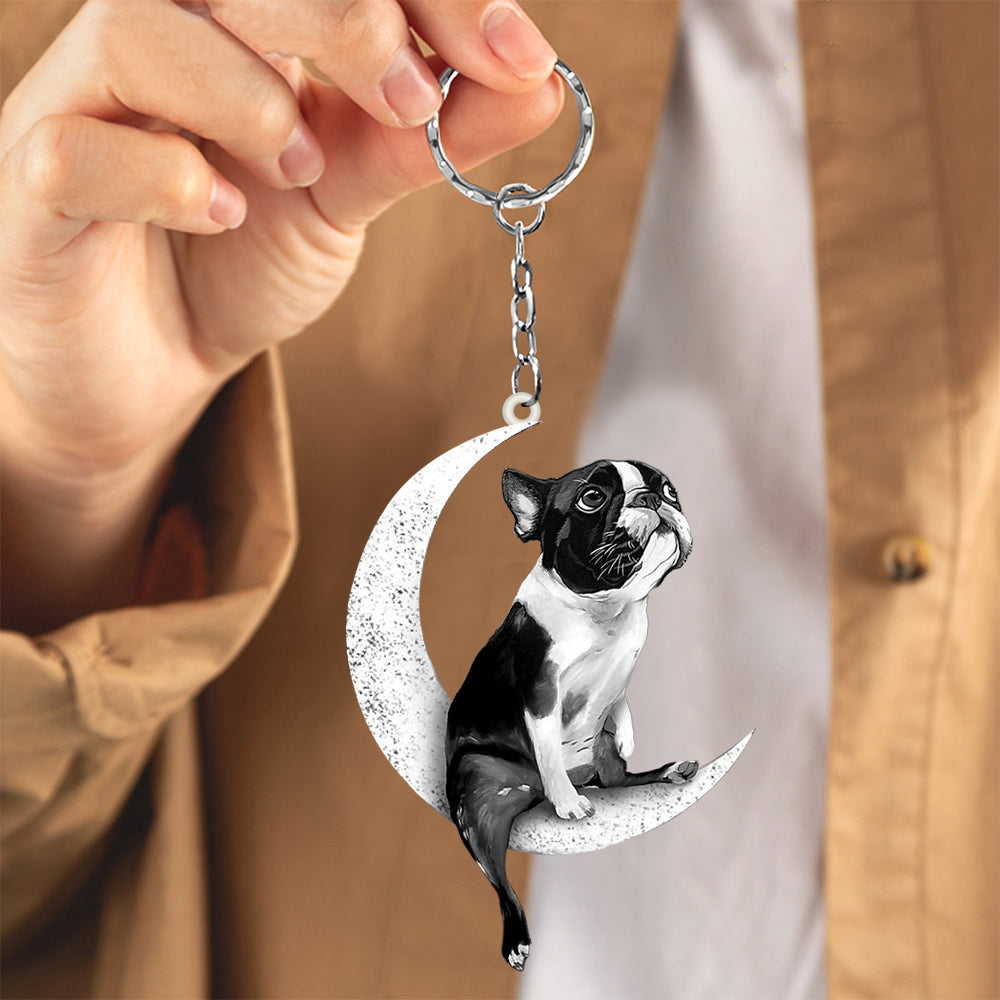 Boston Terrier-Sit On The Moon Keychain