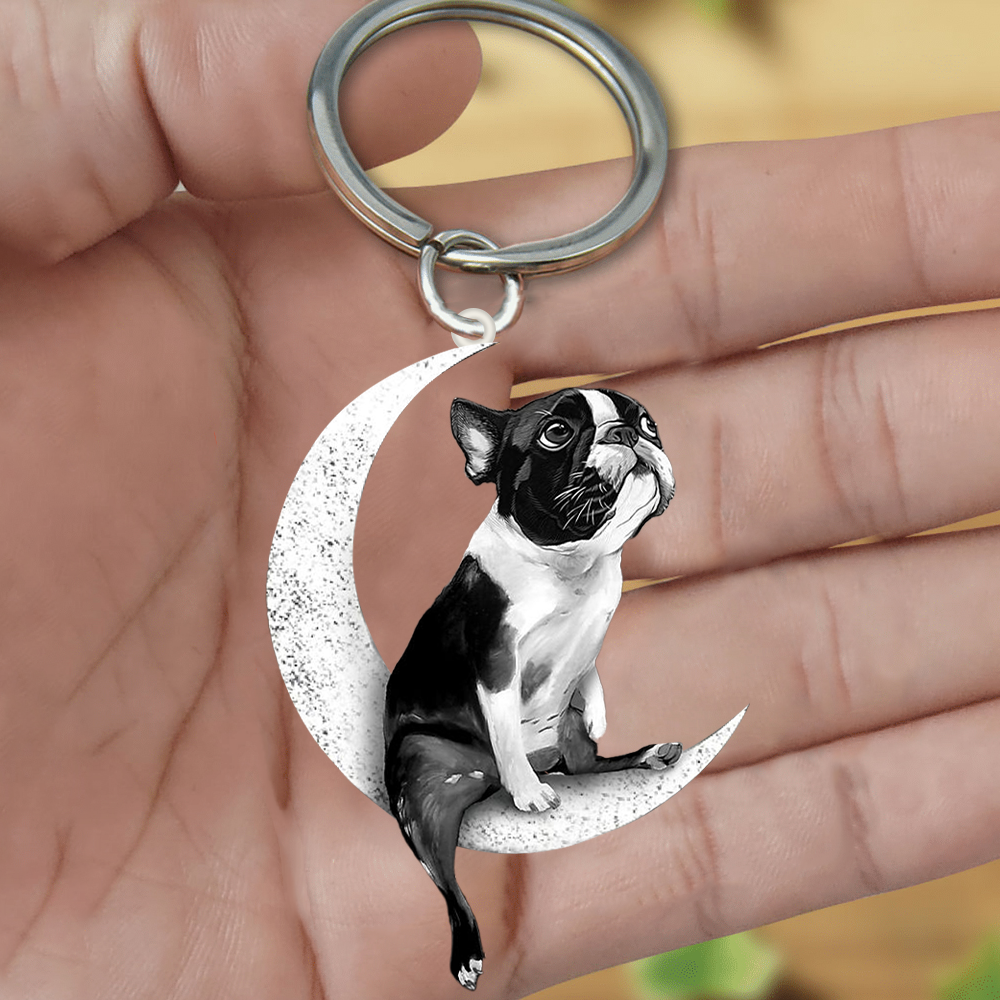 Boston Terrier-Sit On The Moon Keychain