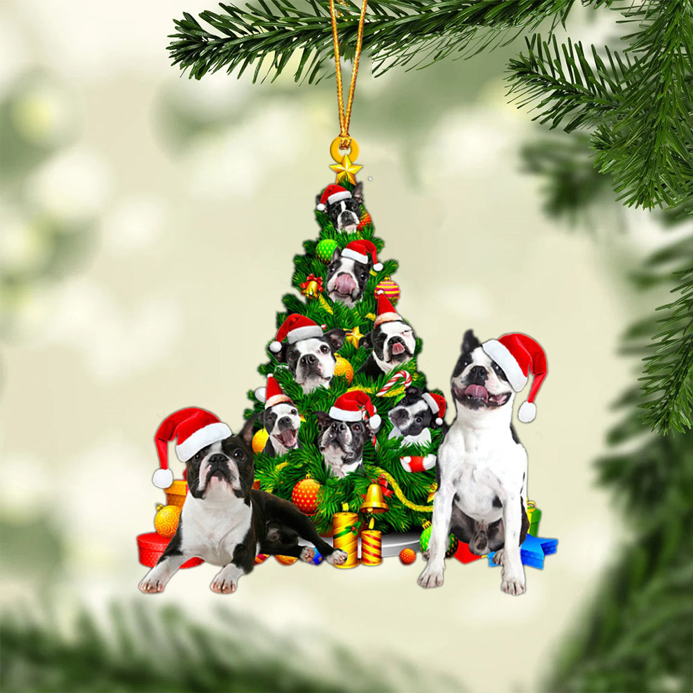 Boston Terrier-Xmas Tree&amp;Dog-Two Sided Ornament