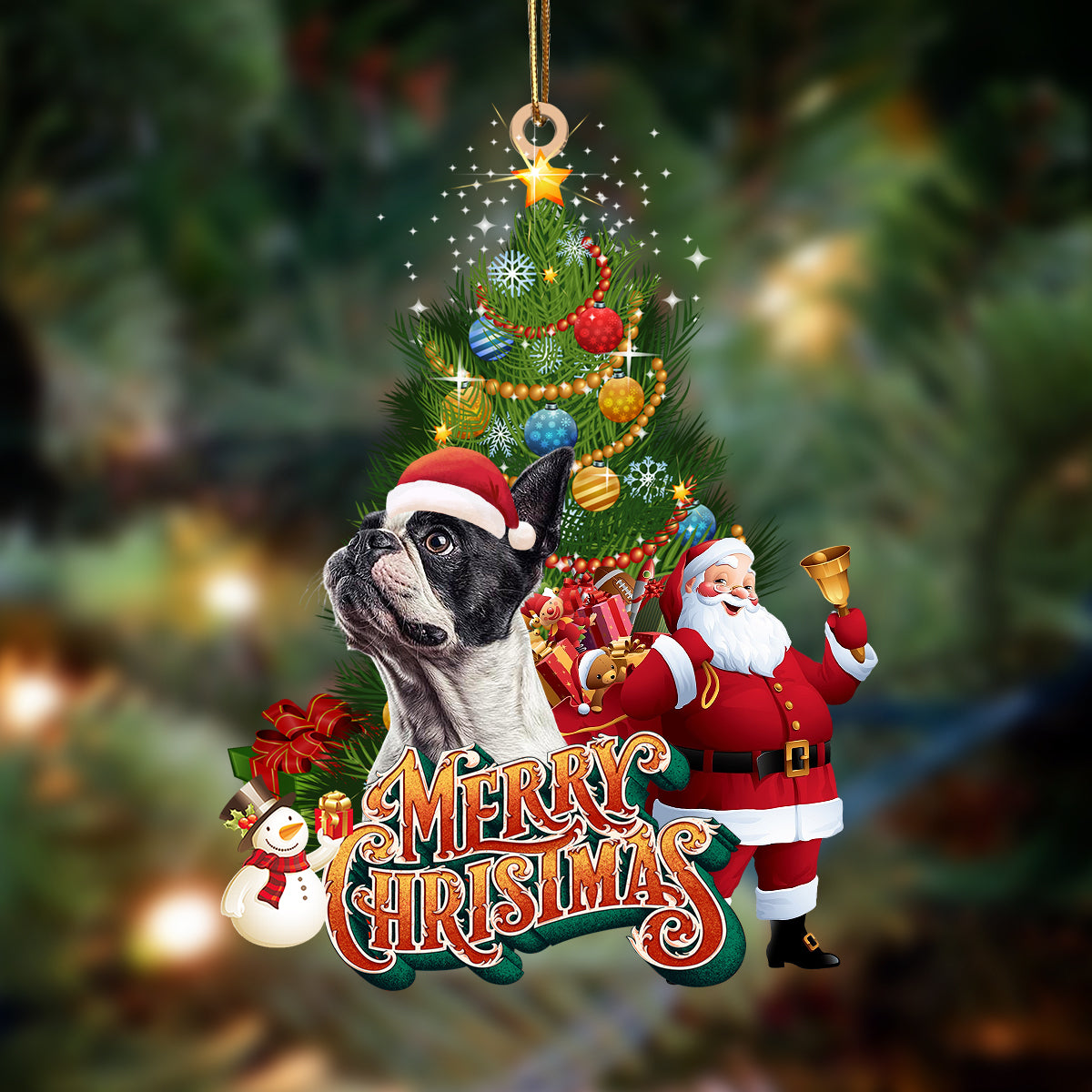 Boston Terrier3-Christmas Tree&amp;Dog Hanging Ornament
