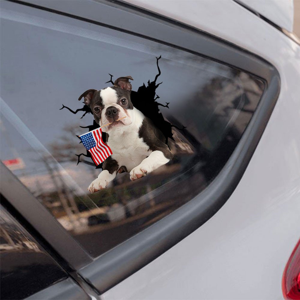 Boston Terrier And American Flag Independent Day Car Sticker Decal